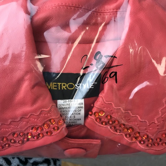 Vintage Metrostyle Genuine Leather Coral Beaded Collar Button Front Jacket S - Picture 10 of 10